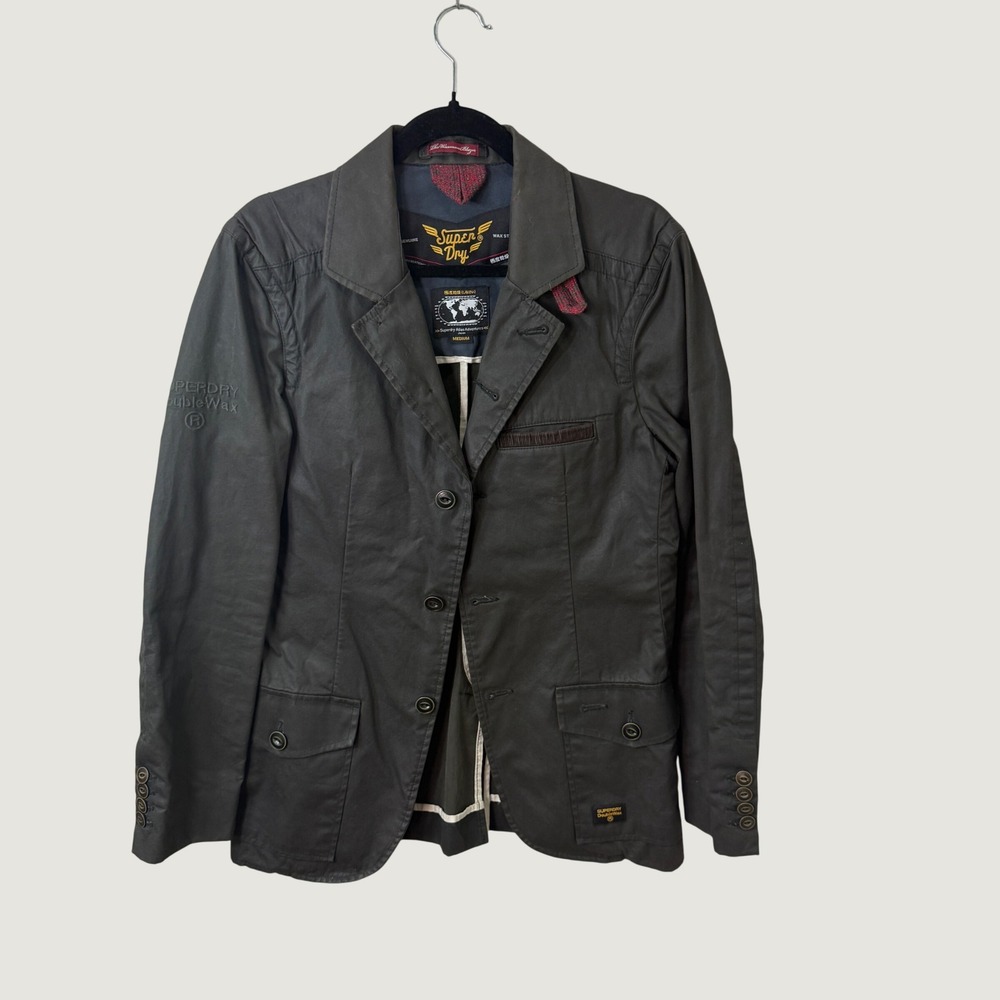 Superdry Waxmans Blazer Jacket Charcoal Double Wax Utility Heritage Mens Size M